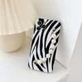 Zebra Print Case With White Pearl Chain