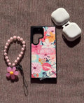 pink floral case with charm