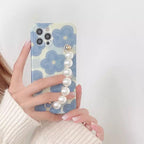 Blue Flower Case With Pearl Chain