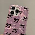 Pink IMD Black Ribbon Bow Tie Case With Chain