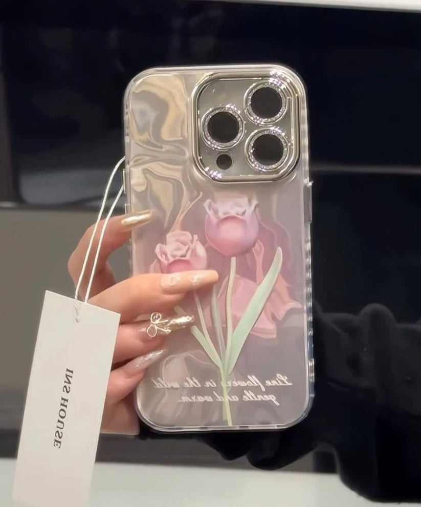 Gradient Floral IPhone Case W/ Crystal Lens Protector