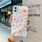 Yellow & White Flowers Pattern Case With Pearl Chain