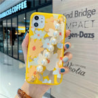 Yellow & White Flowers Pattern Case With Pearl Chain