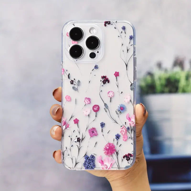 Stylish Pink & Purple Floral Pattern Customise PNG Case