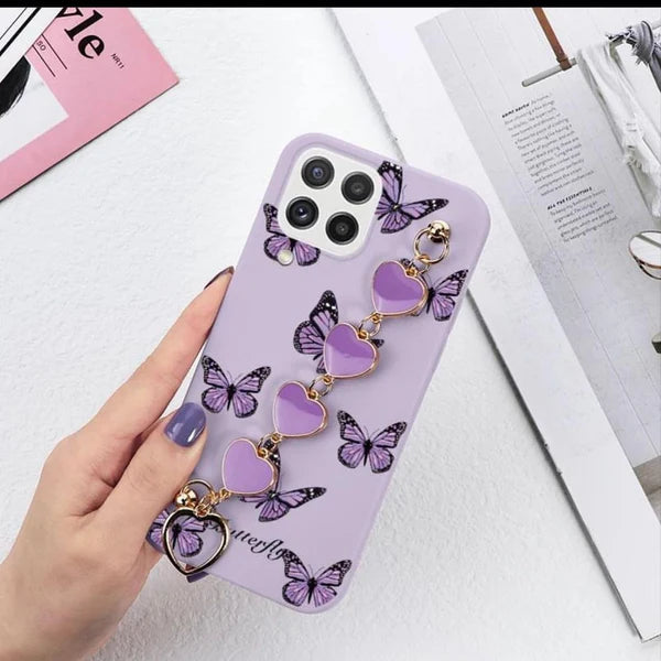 Purple Multiple Design Cases With Purple Metal Heart Chain