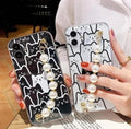 Transparent Cats Pattern Case With Pearl Chain