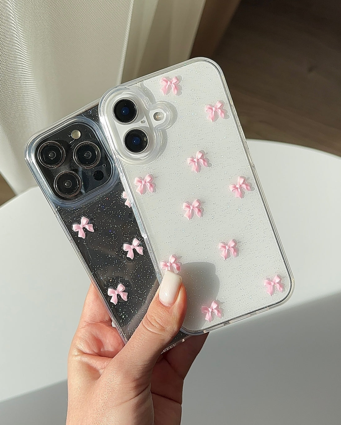 Pink Bow Crystal Shimmer Case ✨(FLAT 50% OFF)