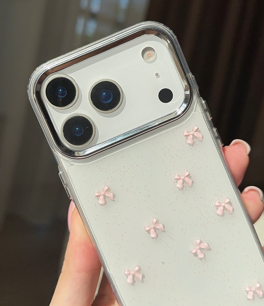 Pink Bow Crystal Shimmer Case ✨(FLAT 50% OFF)