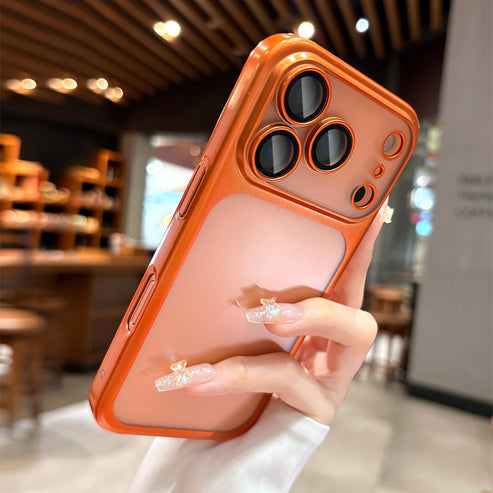 Luxury Frosted Translucent PC Phone Case Plating Frame Lens Film Protection Anti-fall Phone Cover
