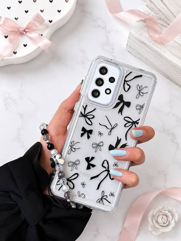 Semi Transparent bow Printed case with charm