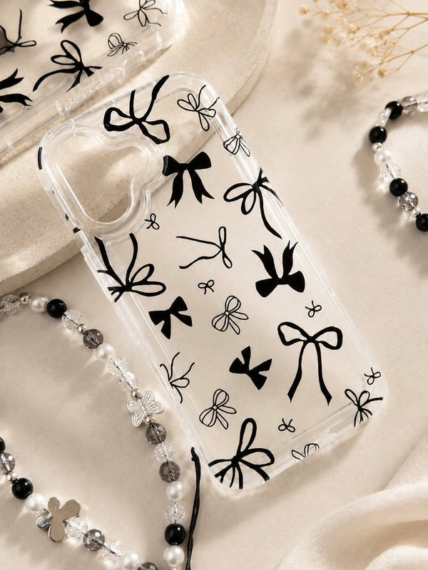 Semi Transparent bow Printed case with charm